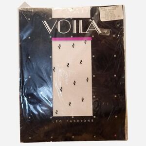 VTG 1980s Voila palladium sheer white pantyhose with black puffs pattern